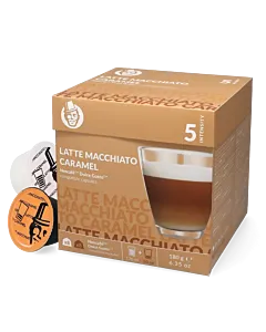 Kaffekapslen Latte Macchiato Caramel pak en capsule voor Dolce Gusto
