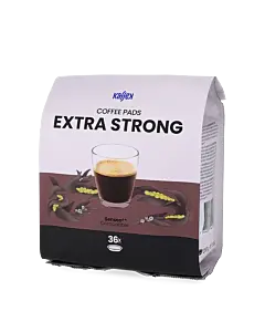 Kaffekapslen Extra Strong 36 package and pods for Senseo