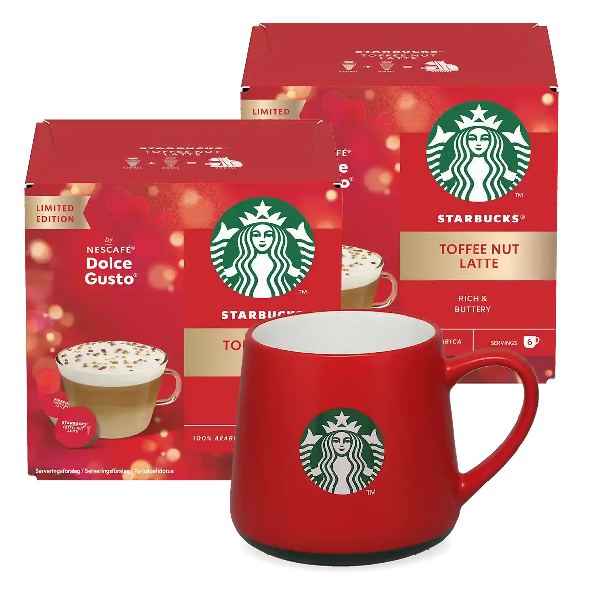 Toffee Nut Latte + rode mok-bundel